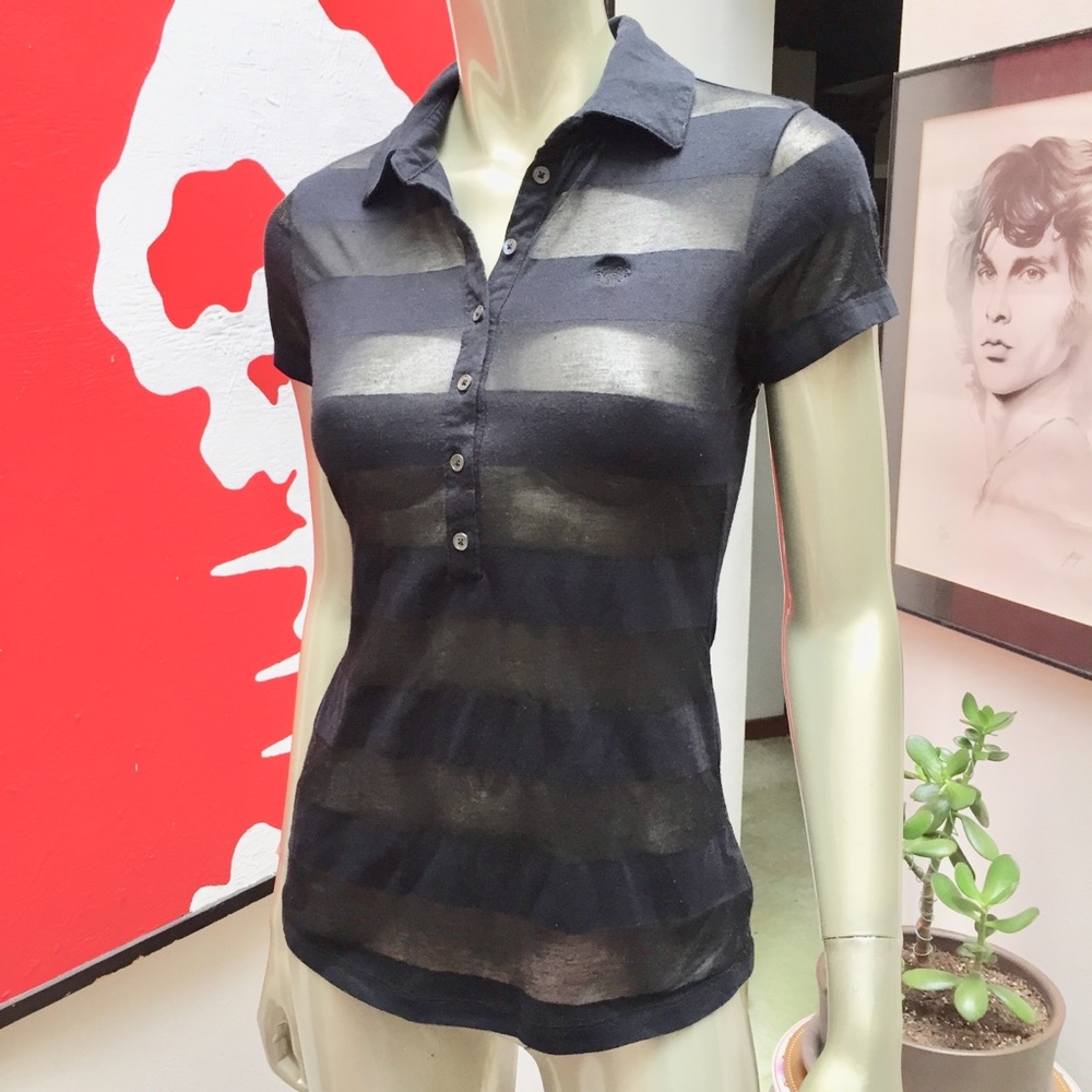 ⚡️Jessica Simpson black see thru stripe polo top M